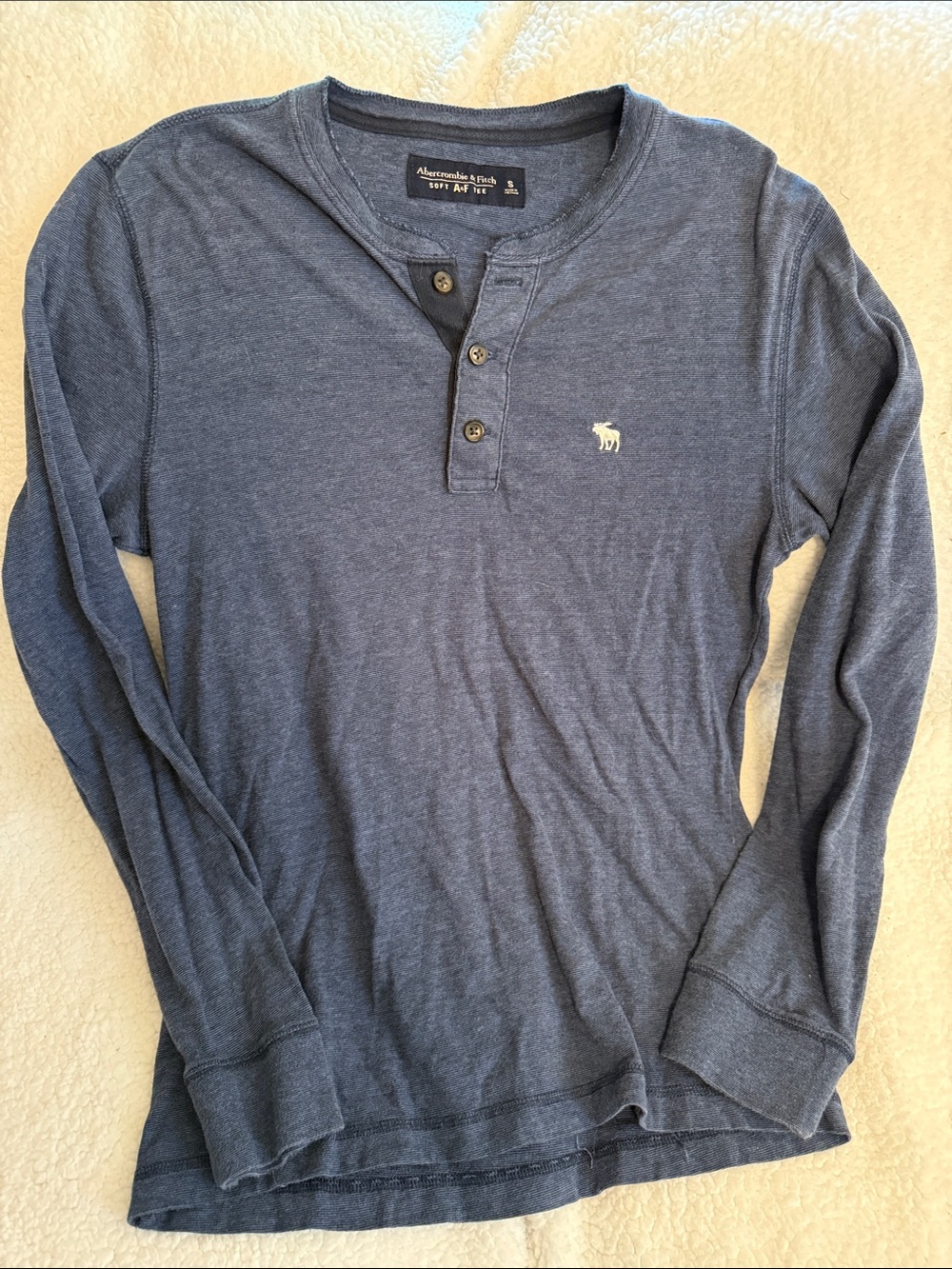 Abercrombie & Fitch Men's Heather Navy Long-Sleeve Henley